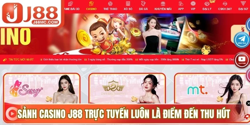 Sảnh casino J88 trực tuyến luôn là điểm đến thu hút lượng lớn hội viên